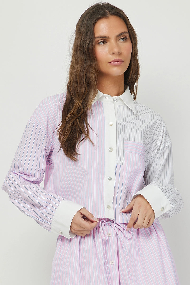 LIGHT PINK STRIPE CROP BUTTON UP