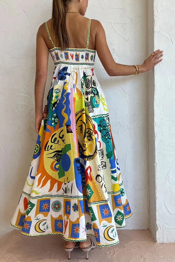 FOLK PRINT SWING MIDI DRESS