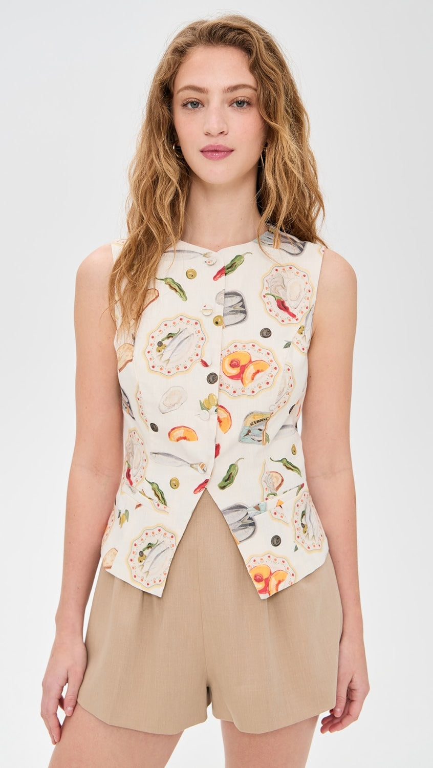 SEAFOOD PRINT VEST TOP