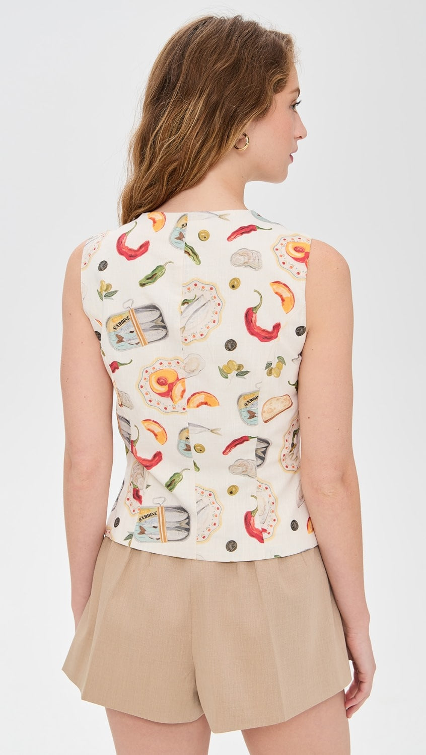 SEAFOOD PRINT VEST TOP