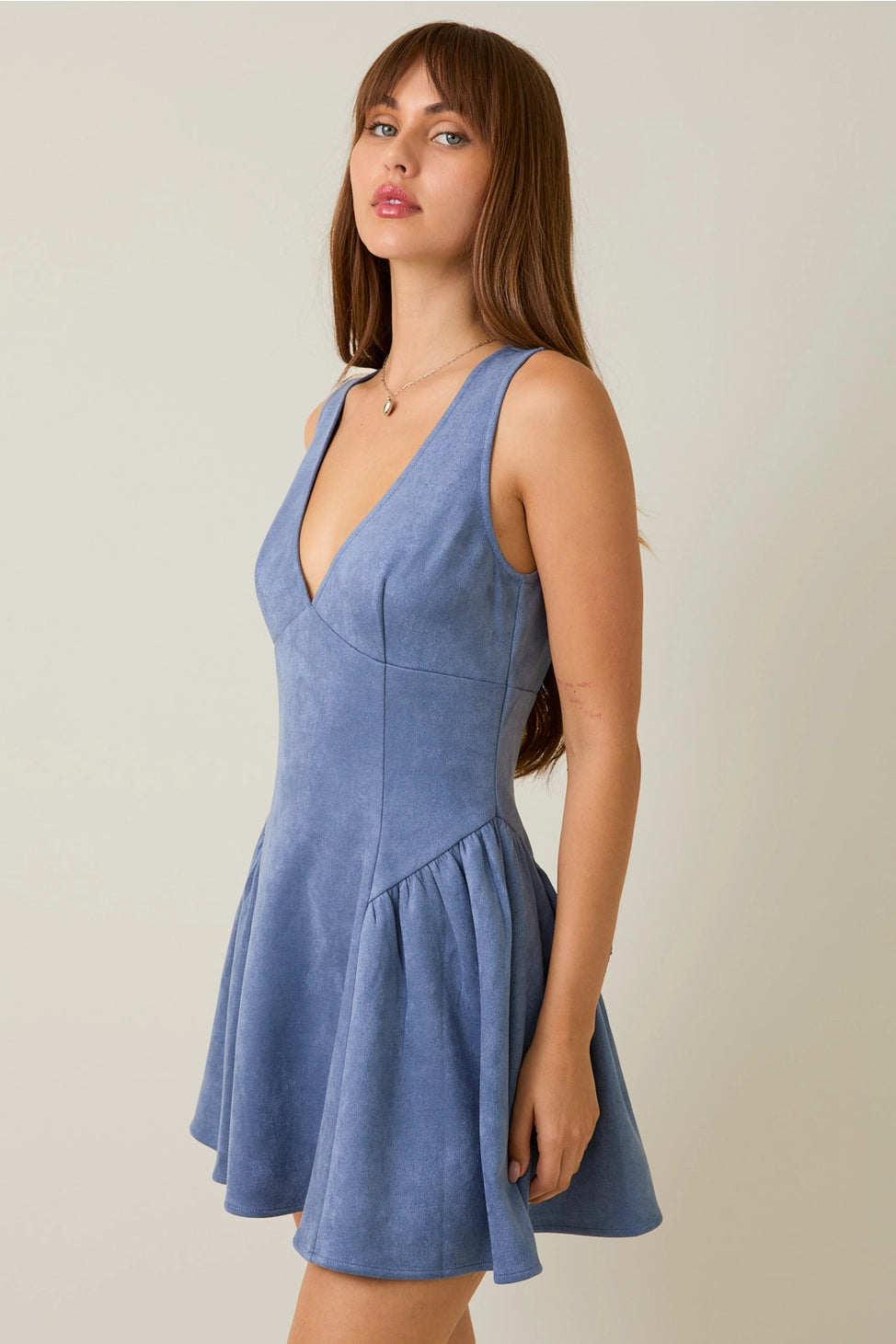 DUSTY BLUE SUEDE DRESS