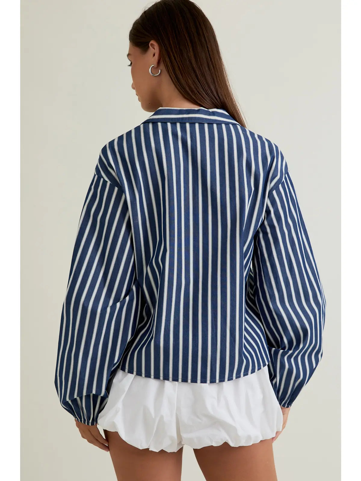 STRIPE LONG SLEEVE TIE TOP