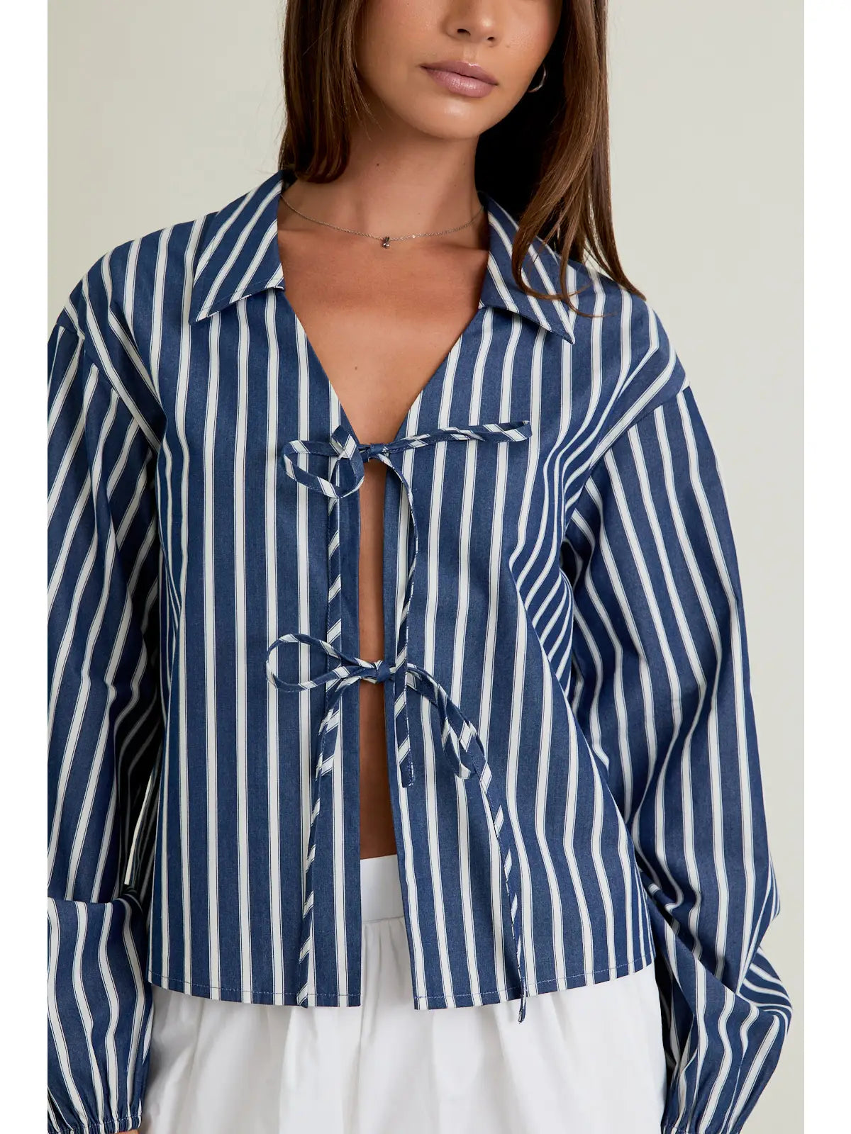 STRIPE LONG SLEEVE TIE TOP