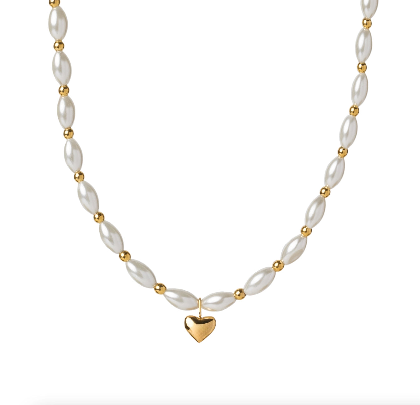WHITE SHELL NECKLACE W PUFFY HEART
