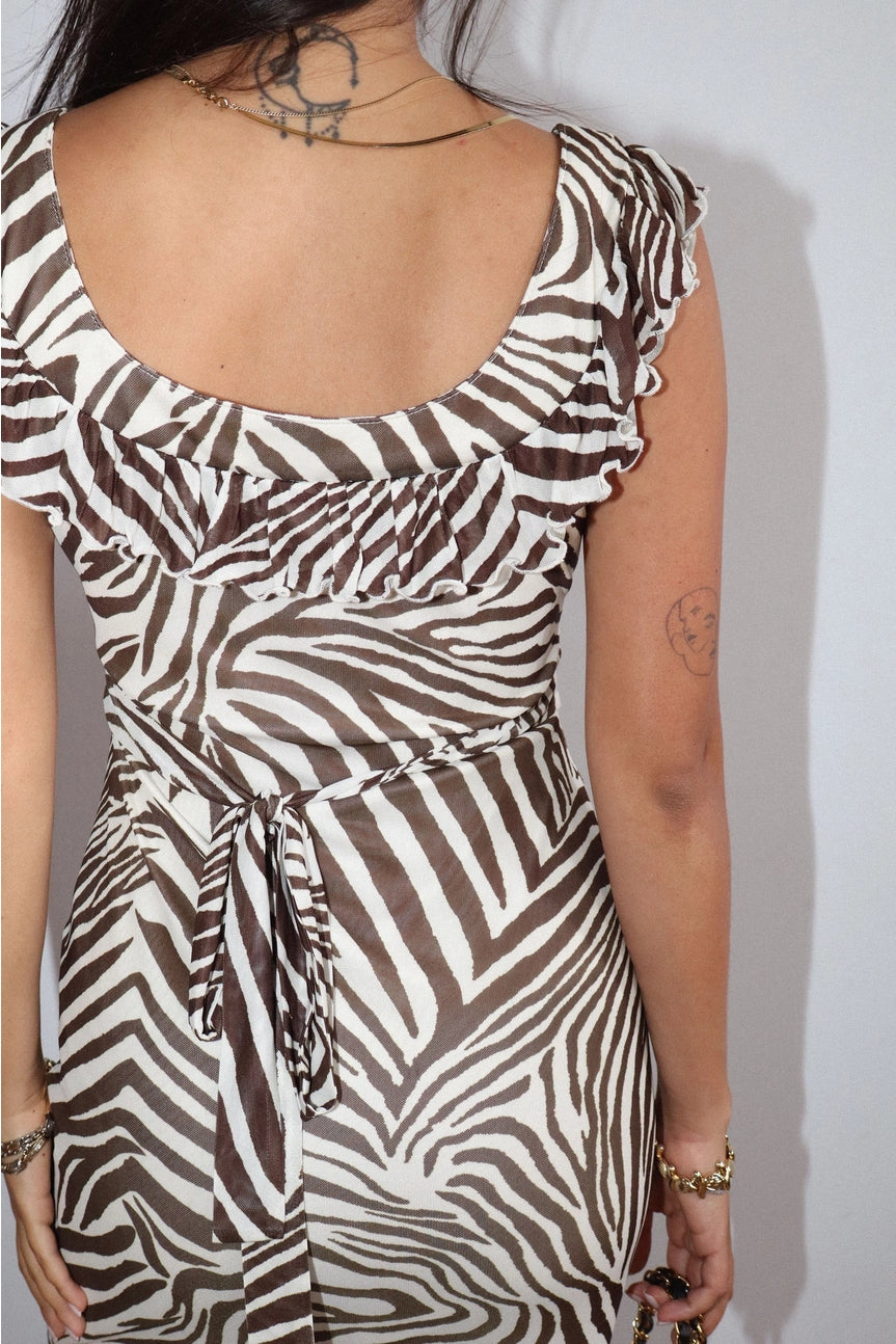 ZEBRA PRINT RUFFLE TRIM DRESS