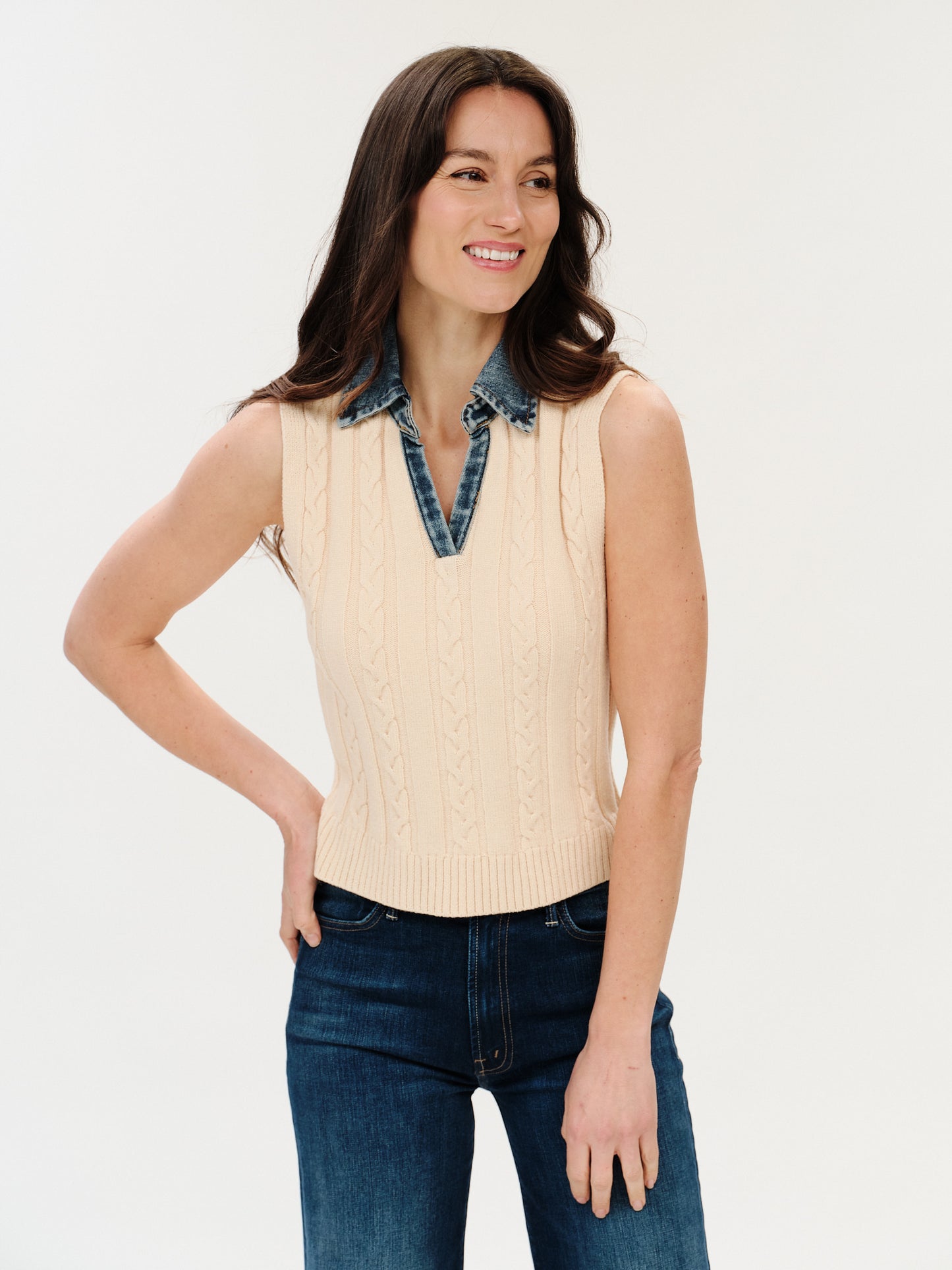 MONICA DENIM COLLAR VEST