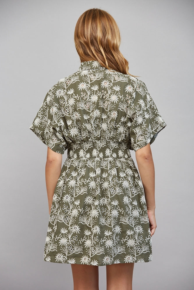 FLORAL CINCHED WAISTLINE DRESS