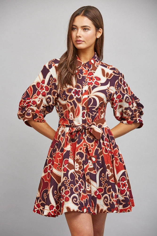 ABSTRACT FLORAL PRINT DRESS