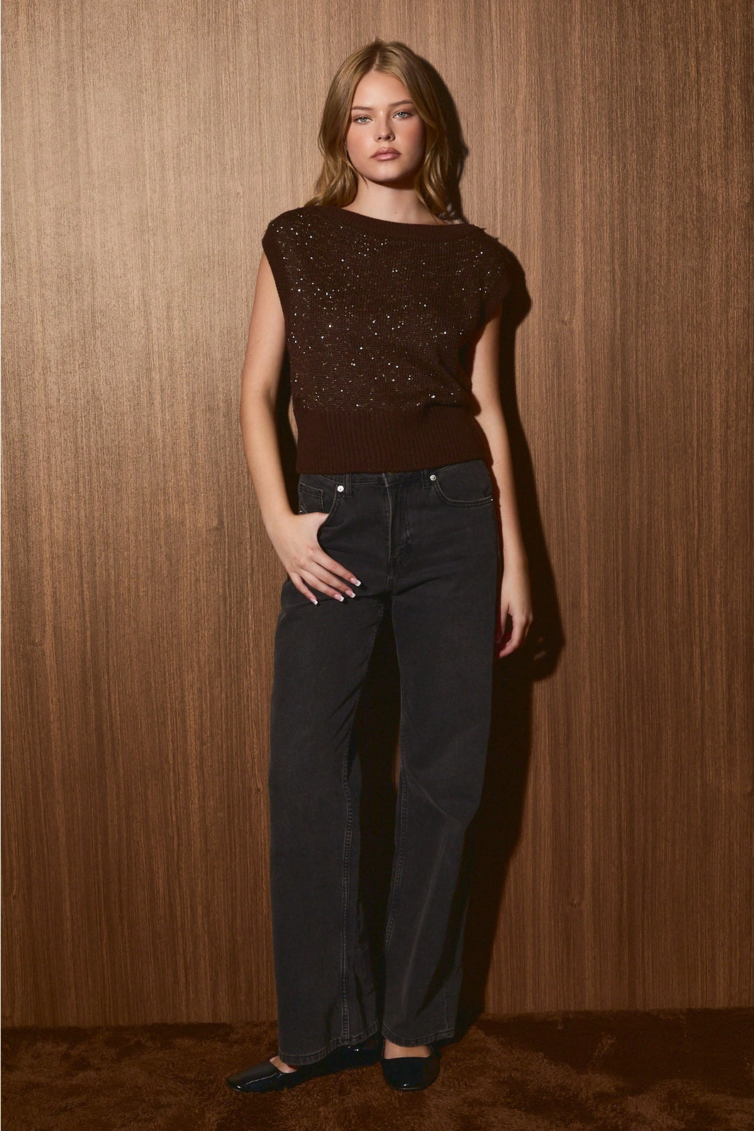 SEQUIN KNIT SWEATER TOP