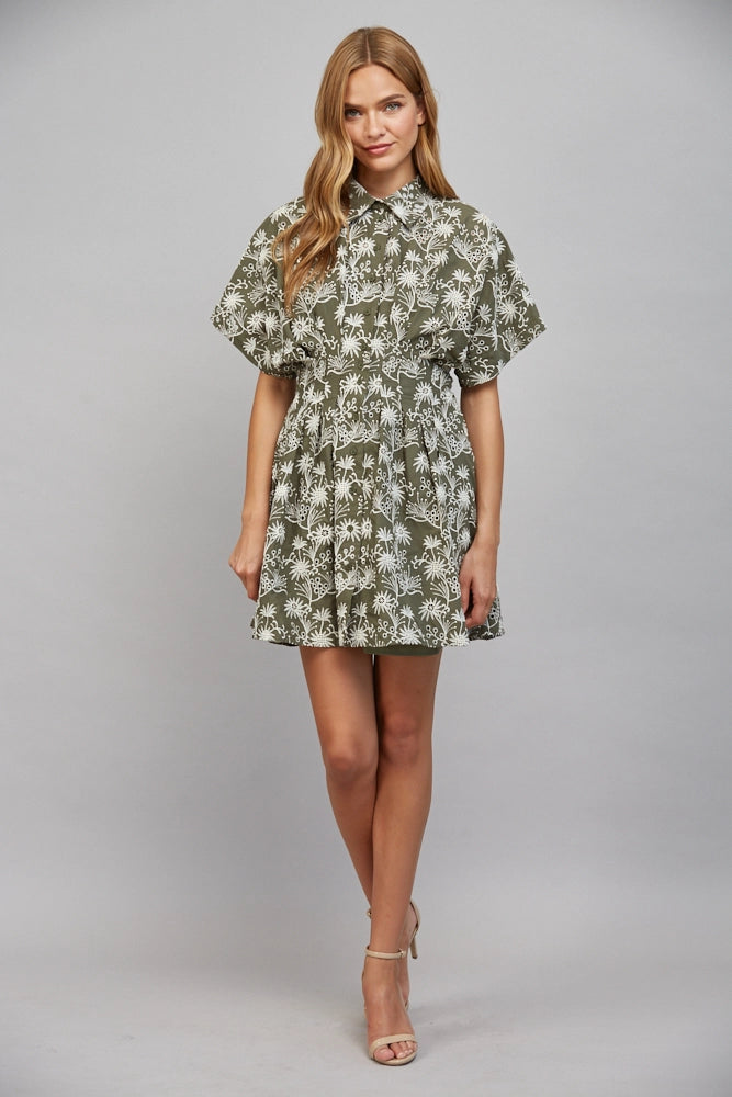 FLORAL CINCHED WAISTLINE DRESS