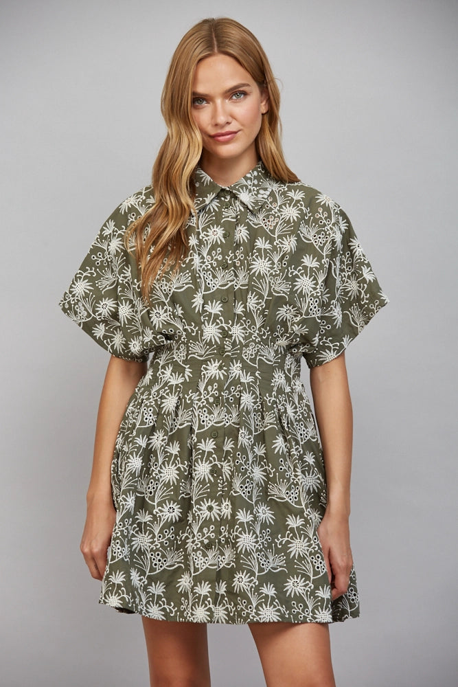 FLORAL CINCHED WAISTLINE DRESS