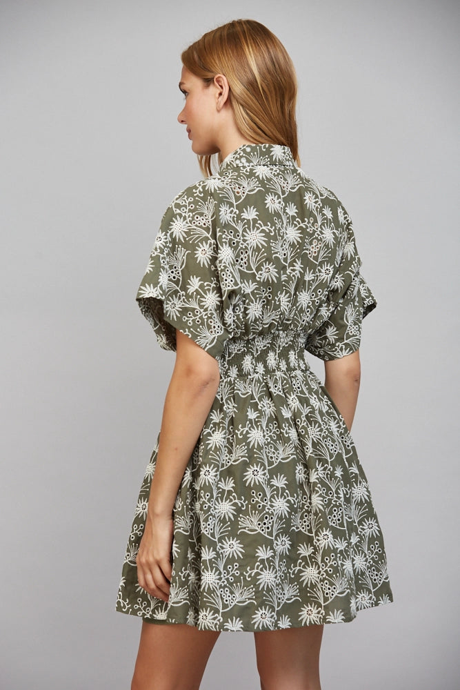 FLORAL CINCHED WAISTLINE DRESS
