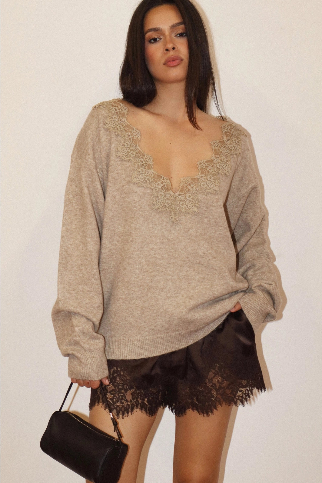 LACE TRIM SATIN SHORTS