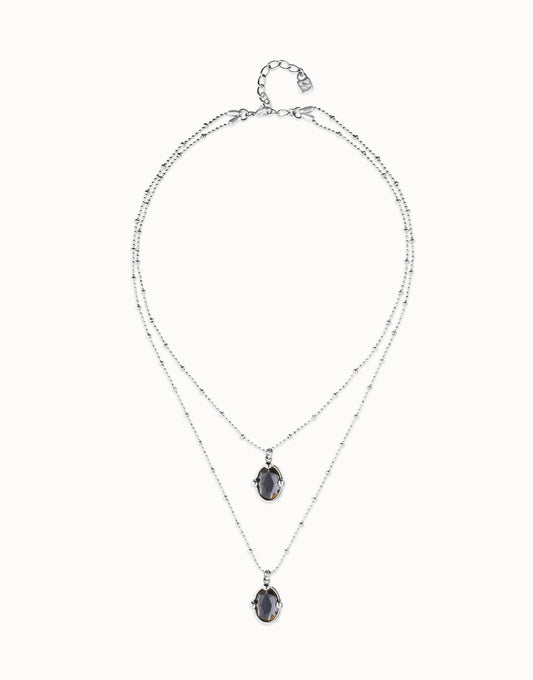 SER DESLUMBRANTE SILVER LAYERED BLK CRYSTAL NECKLACE