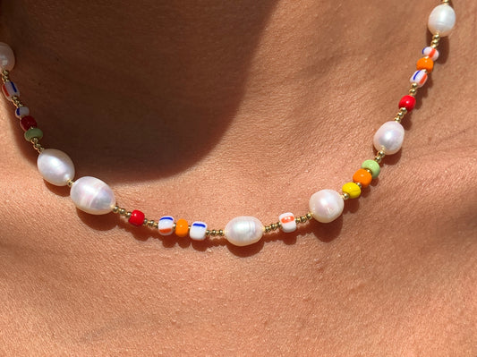 MULTI COLOR PEARL BEADED NECKLACE