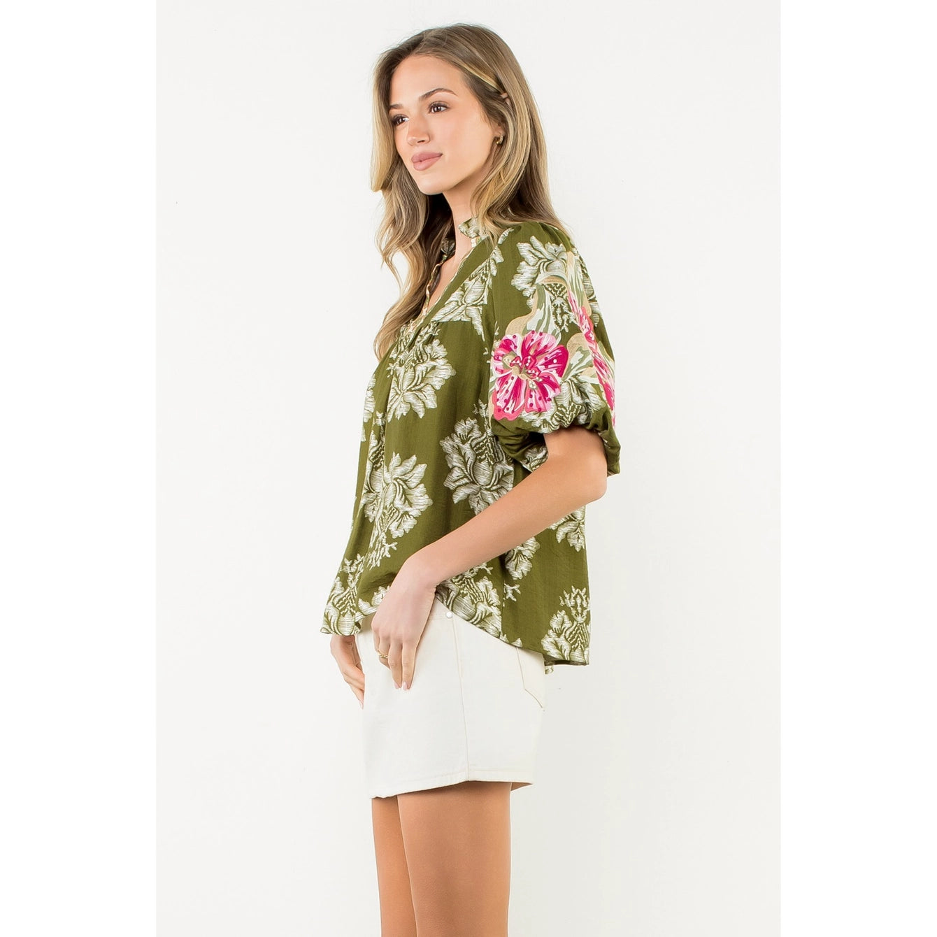 OLIVE EMBROIDERED FLORAL TOP