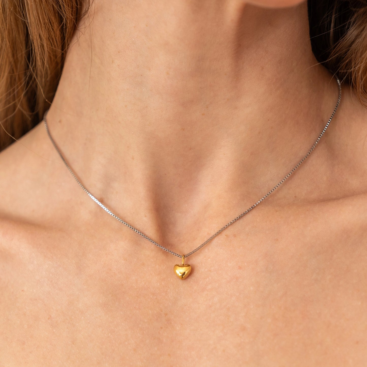 DAINTY TWO-TONE HEART NECKLACE