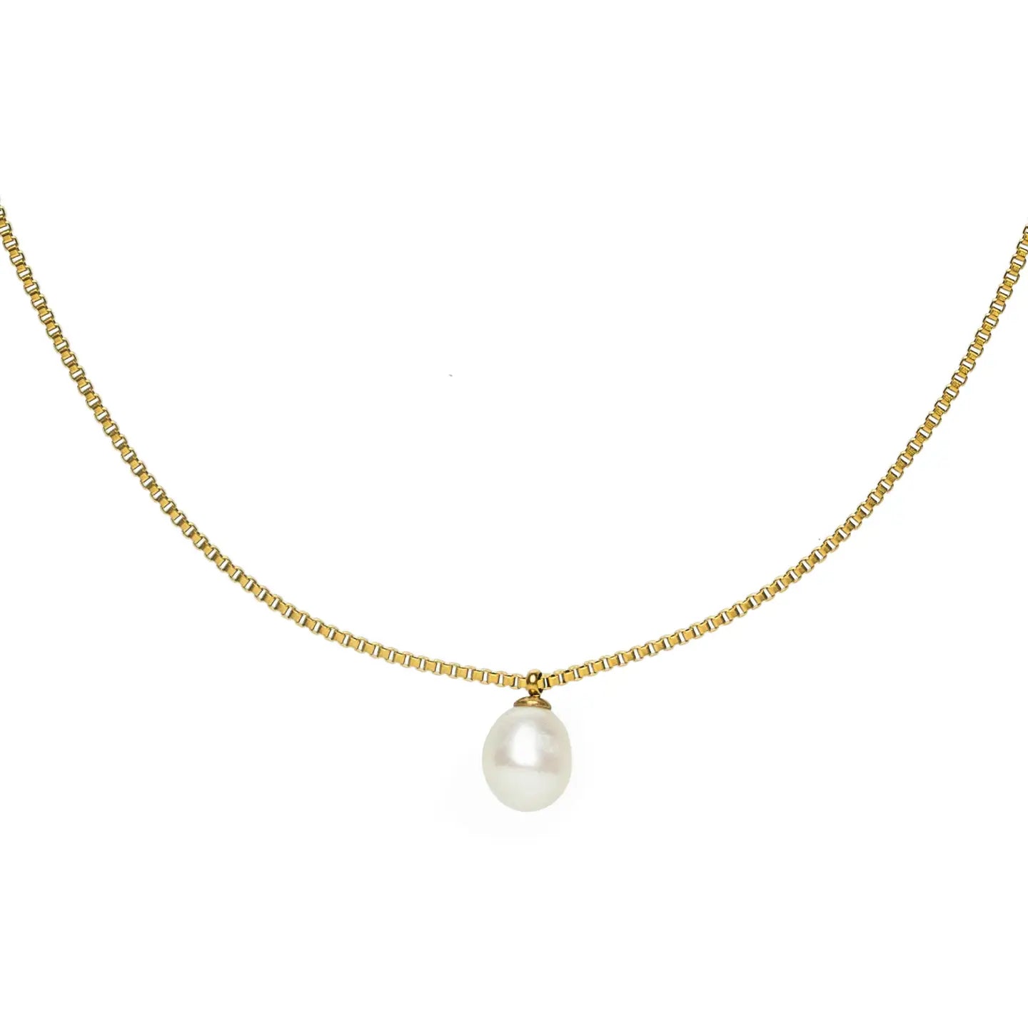 BOX CHAIN PEARL NECKLACE