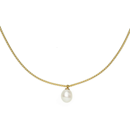 BOX CHAIN PEARL NECKLACE