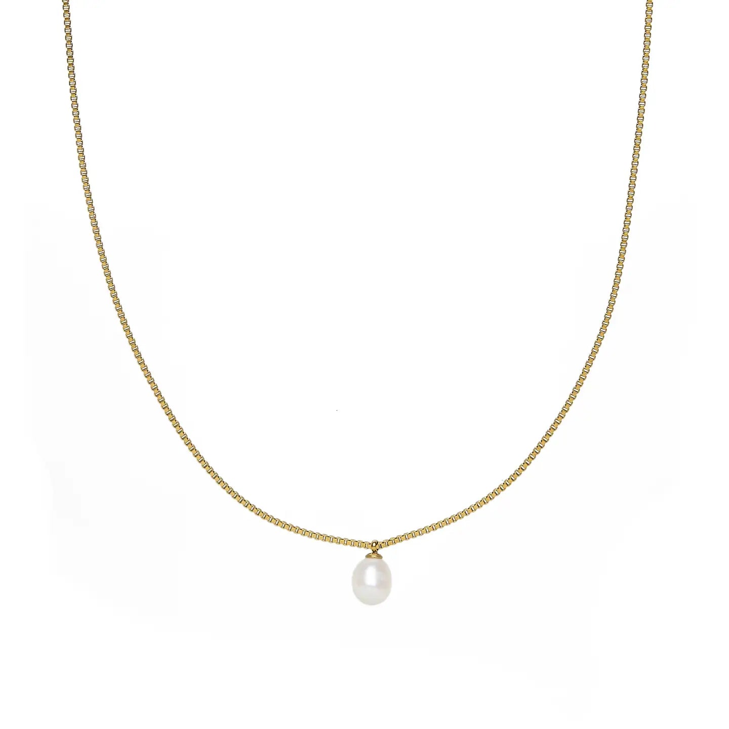 BOX CHAIN PEARL NECKLACE