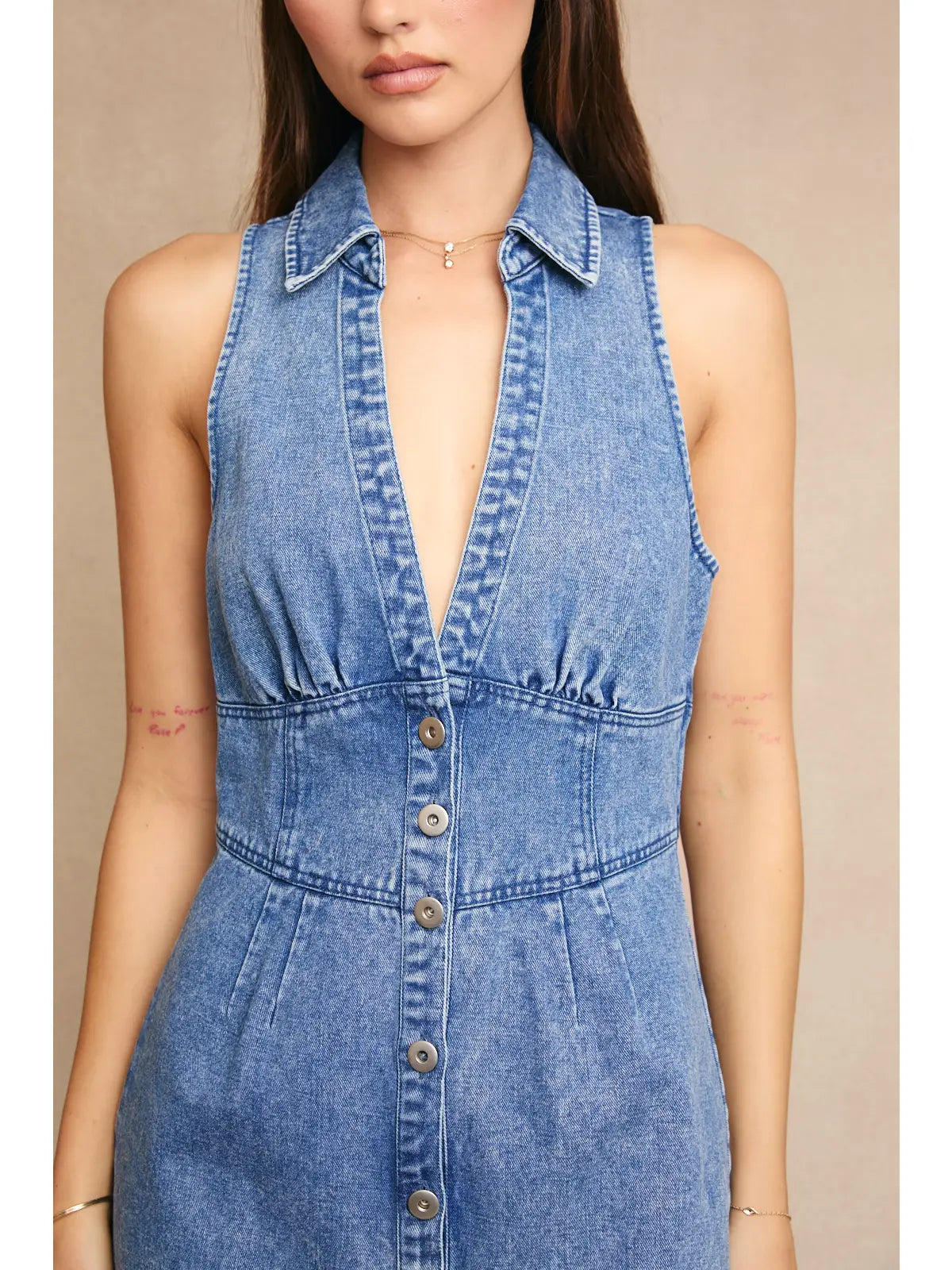 DENIM HALTER NECK DRESS