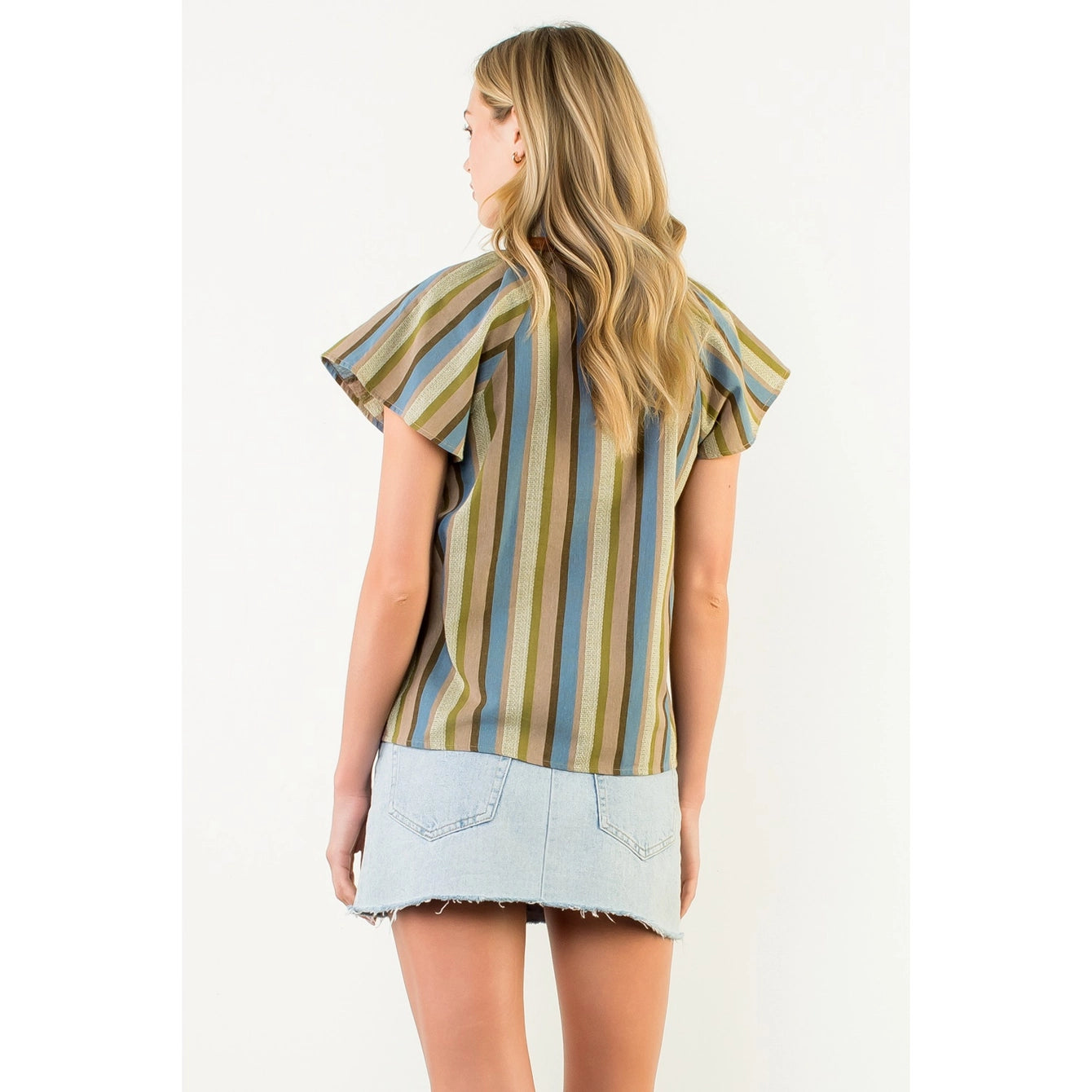 STRIPED DETAIL V-NECK TOP