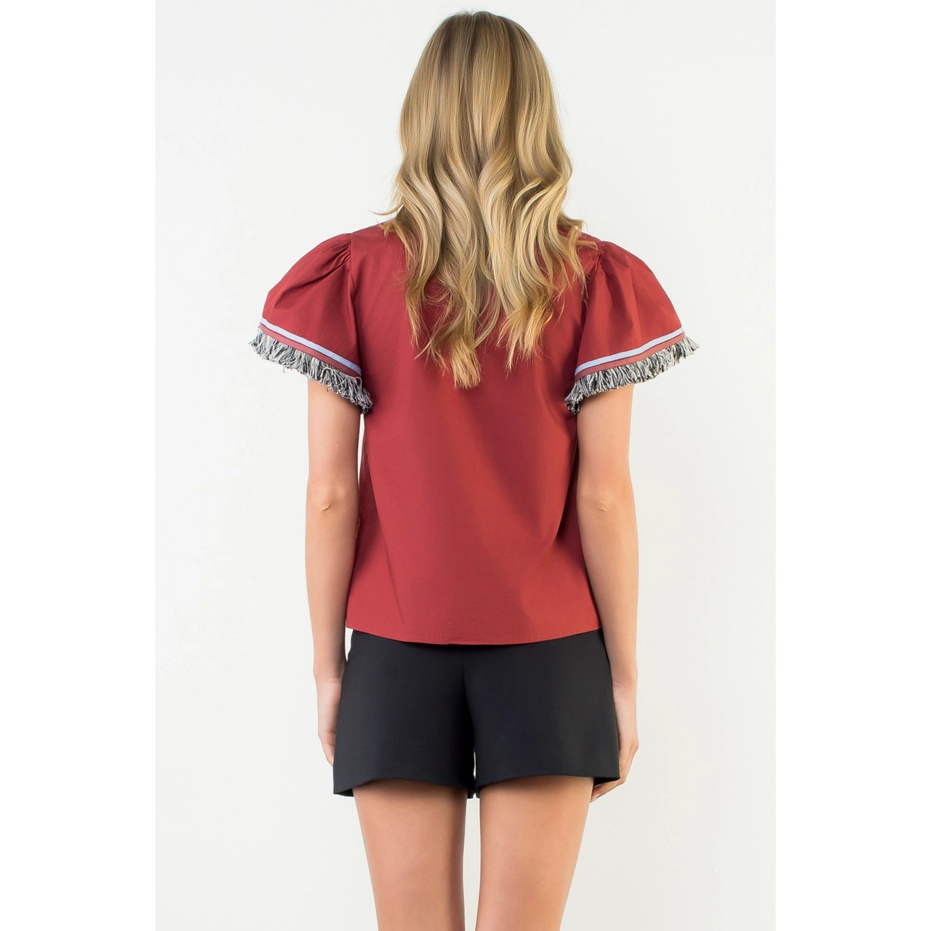 BURGUNDY FRINGE SLEEVE TOP