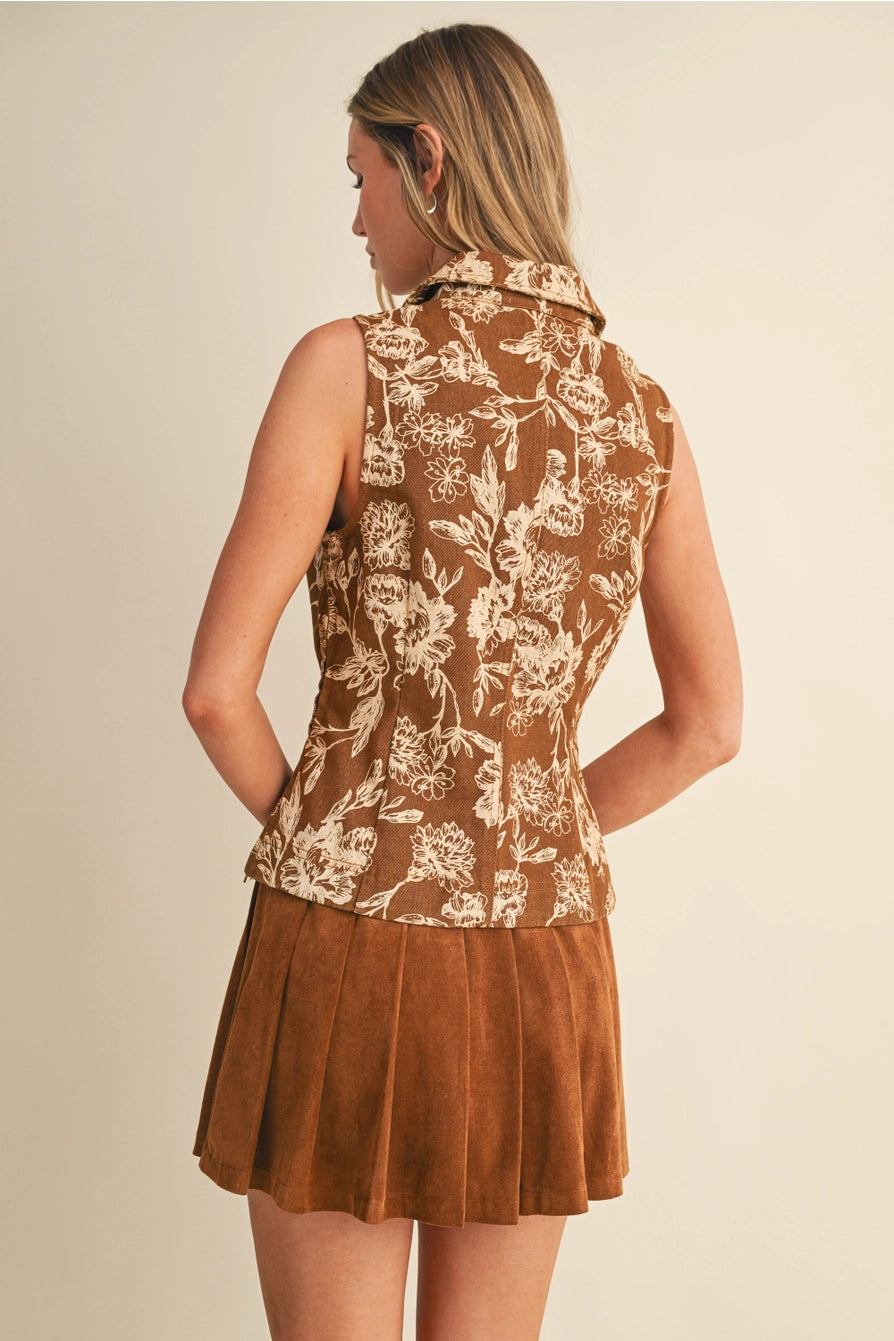 TAN PRINT LACED UP VEST