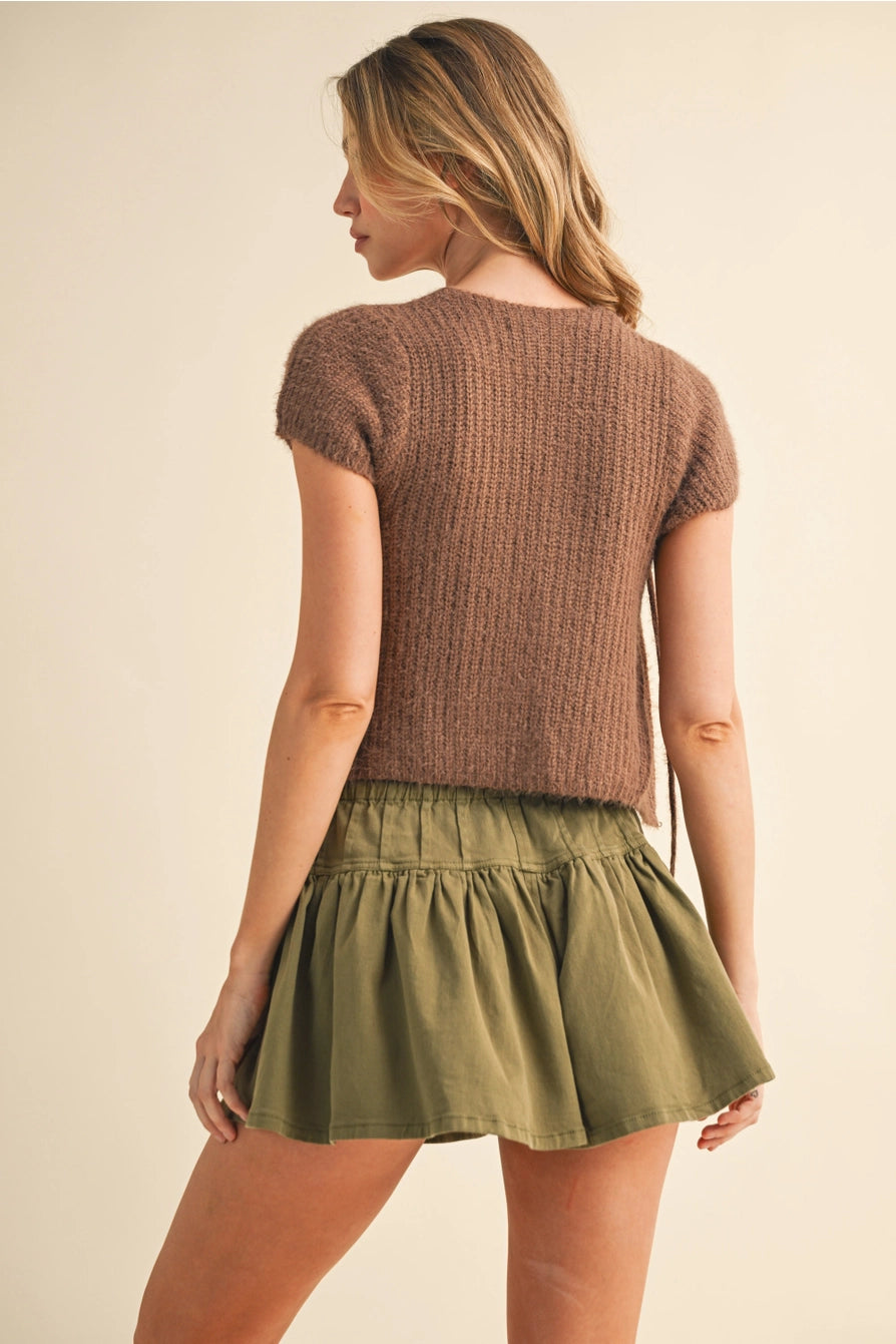 MOCHA SHORT SLEEVE SWEATER
