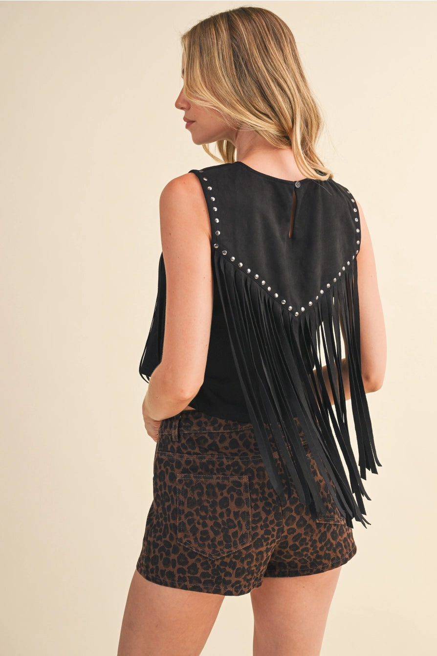 SUEDE FRINGE & STUDS TANK