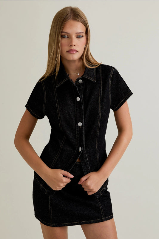 BUTTON FRONT BLACK DENIM TOP
