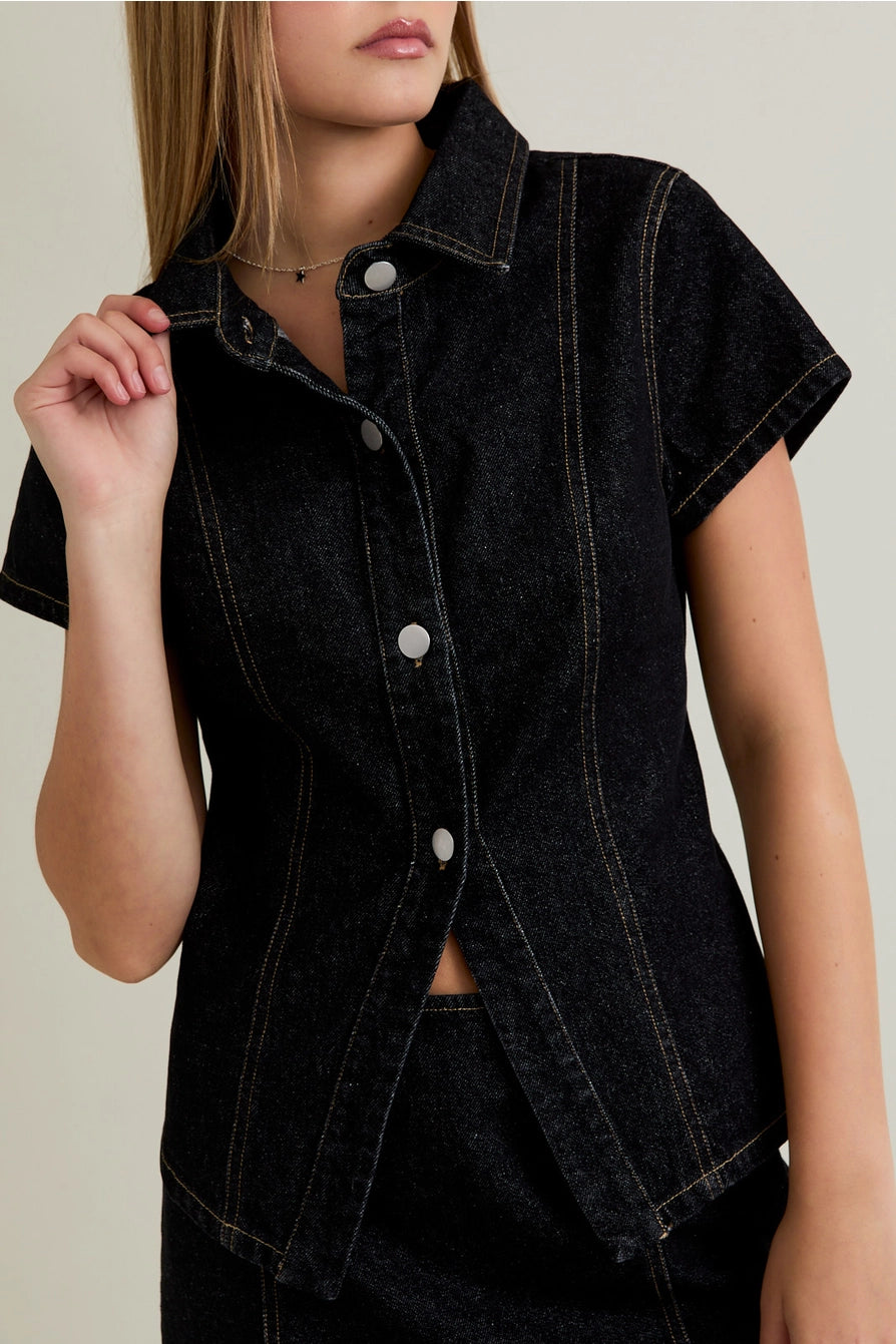 BUTTON FRONT BLACK DENIM TOP