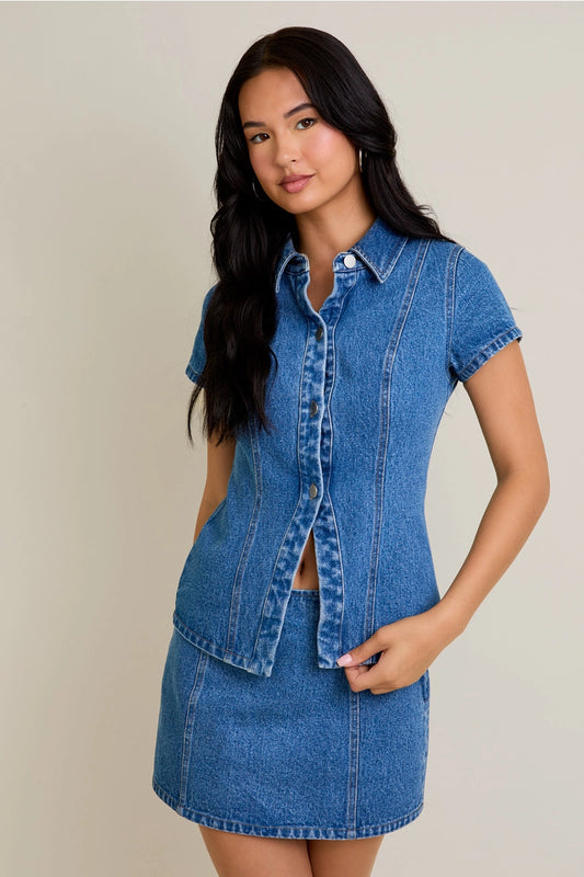 BUTTON FRONT DENIM TOP
