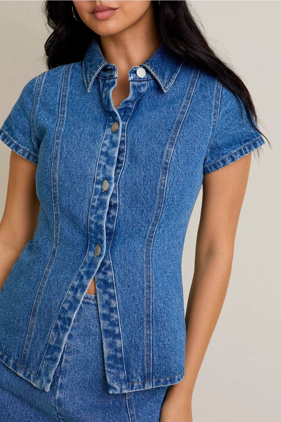 BUTTON FRONT DENIM TOP