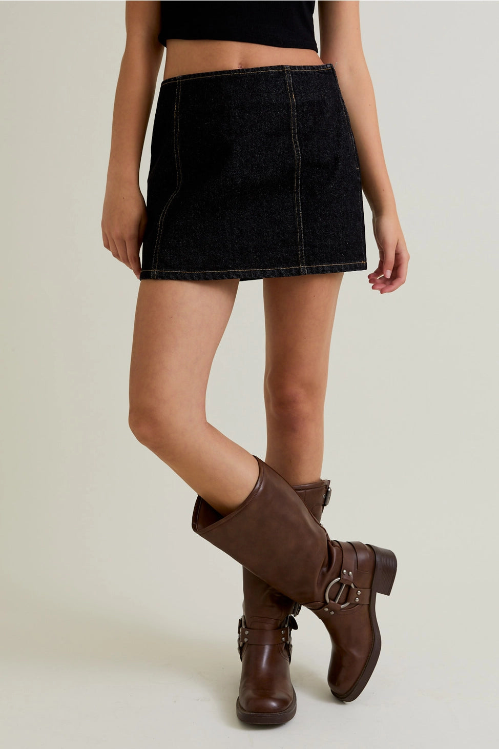 BLACK DENIM MINI SKIRT