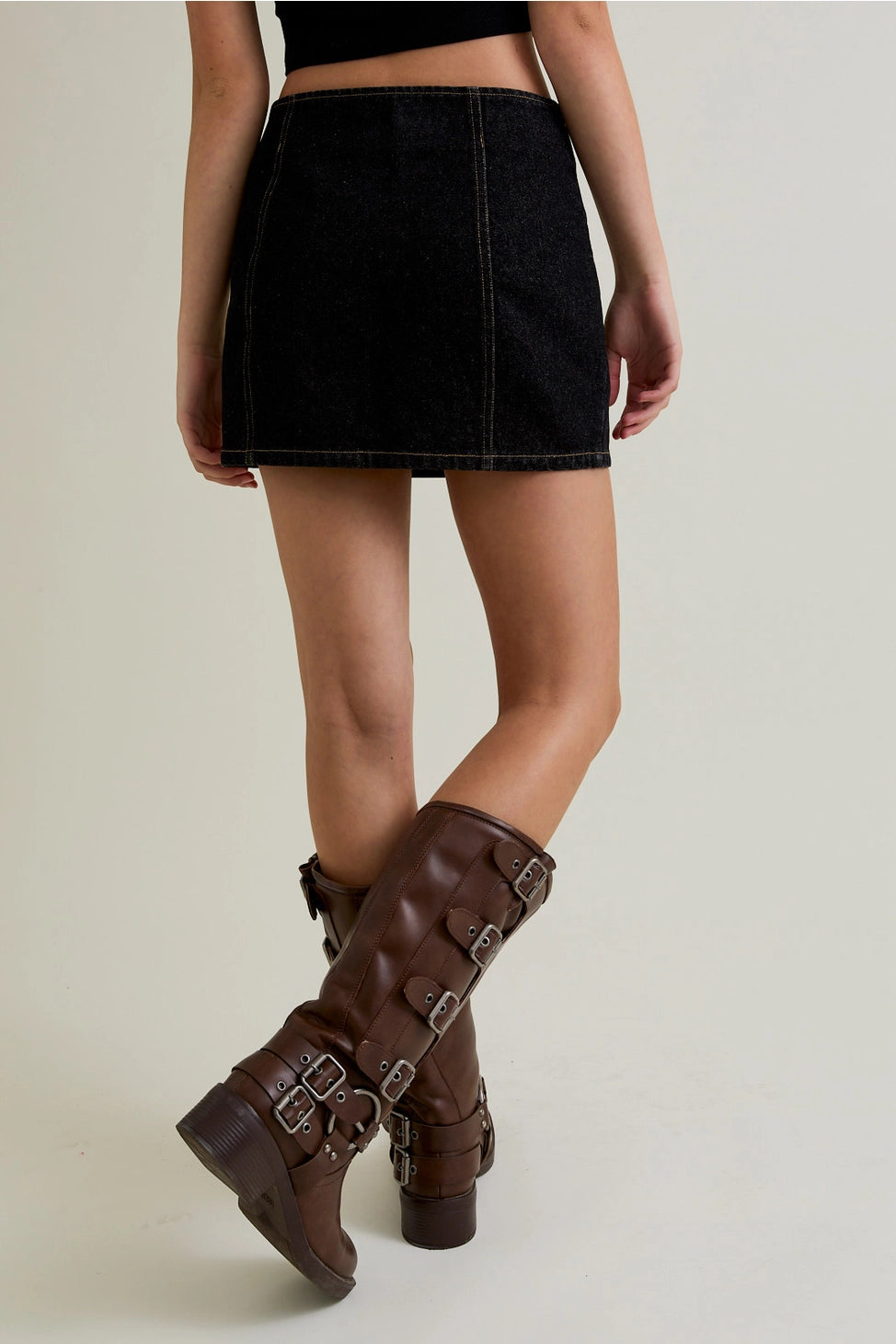 BLACK DENIM MINI SKIRT