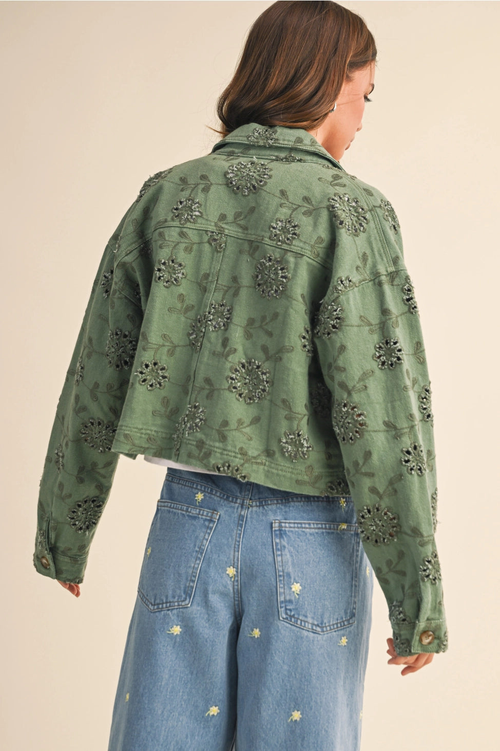 EYELET TWILL CROPPED JACKET