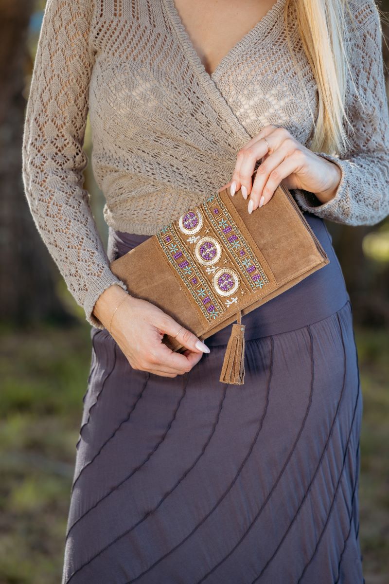 BEADED SUEDE CLUTCH