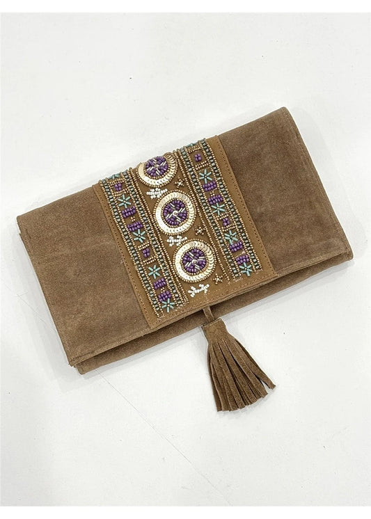 BEADED SUEDE CLUTCH