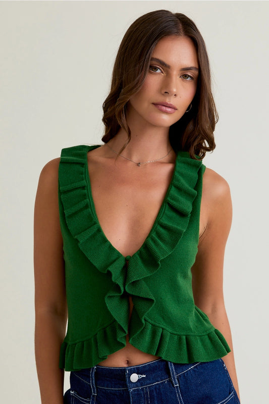V-NECK RUFFLE SWEATER TOP