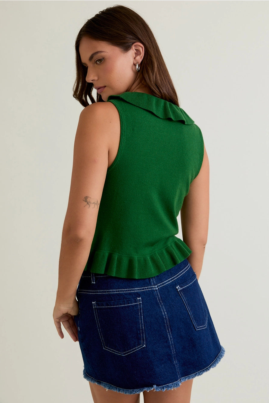 V-NECK RUFFLE SWEATER TOP