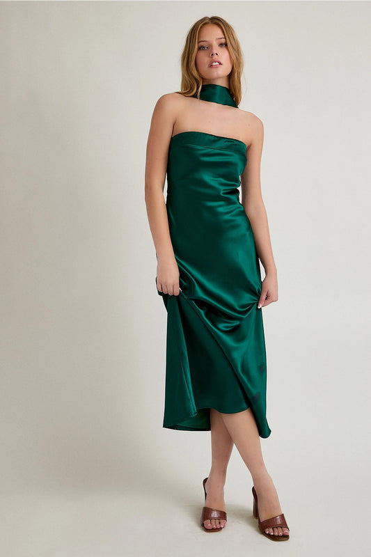 GREEN SCARF DETAIL MIDI DRESS
