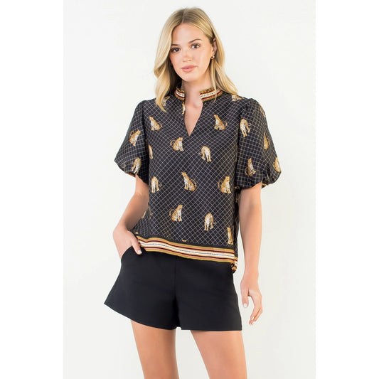 PUFF SLEEVE LEOPARD PRINT TOP
