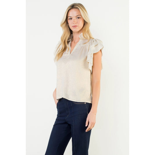 FLUTTER SLEEVE SHIMMERY TOP