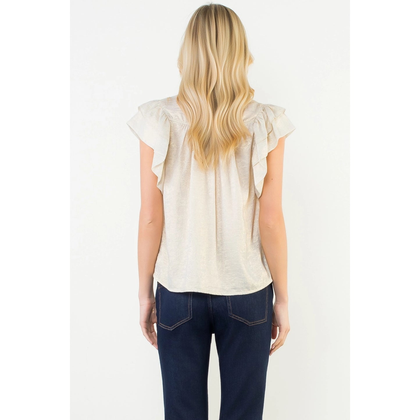 FLUTTER SLEEVE SHIMMERY TOP