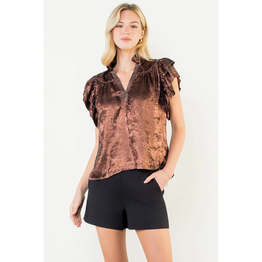 FLUTTER SLEEVE BRONZE SHIMMERY TOP