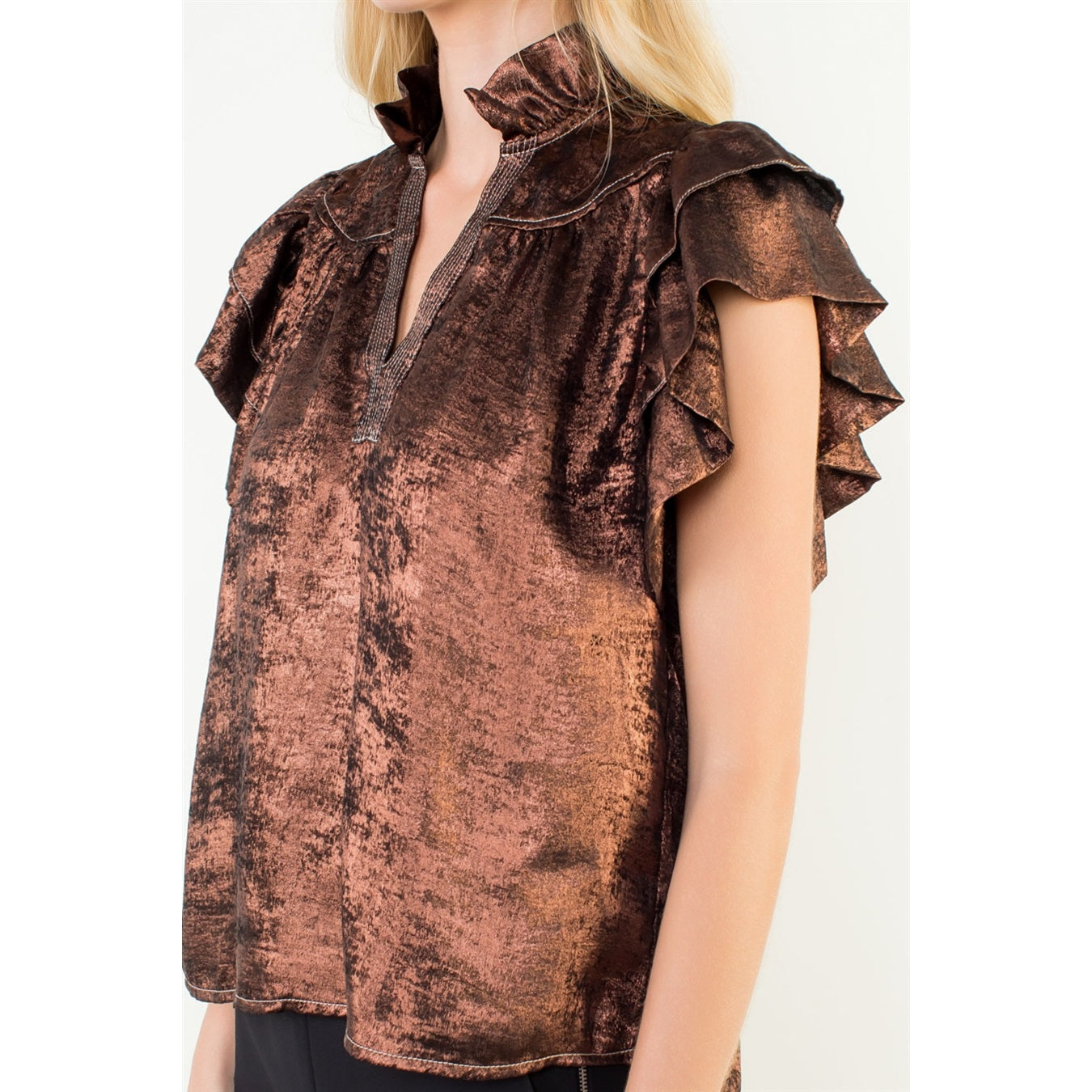 FLUTTER SLEEVE BRONZE SHIMMERY TOP