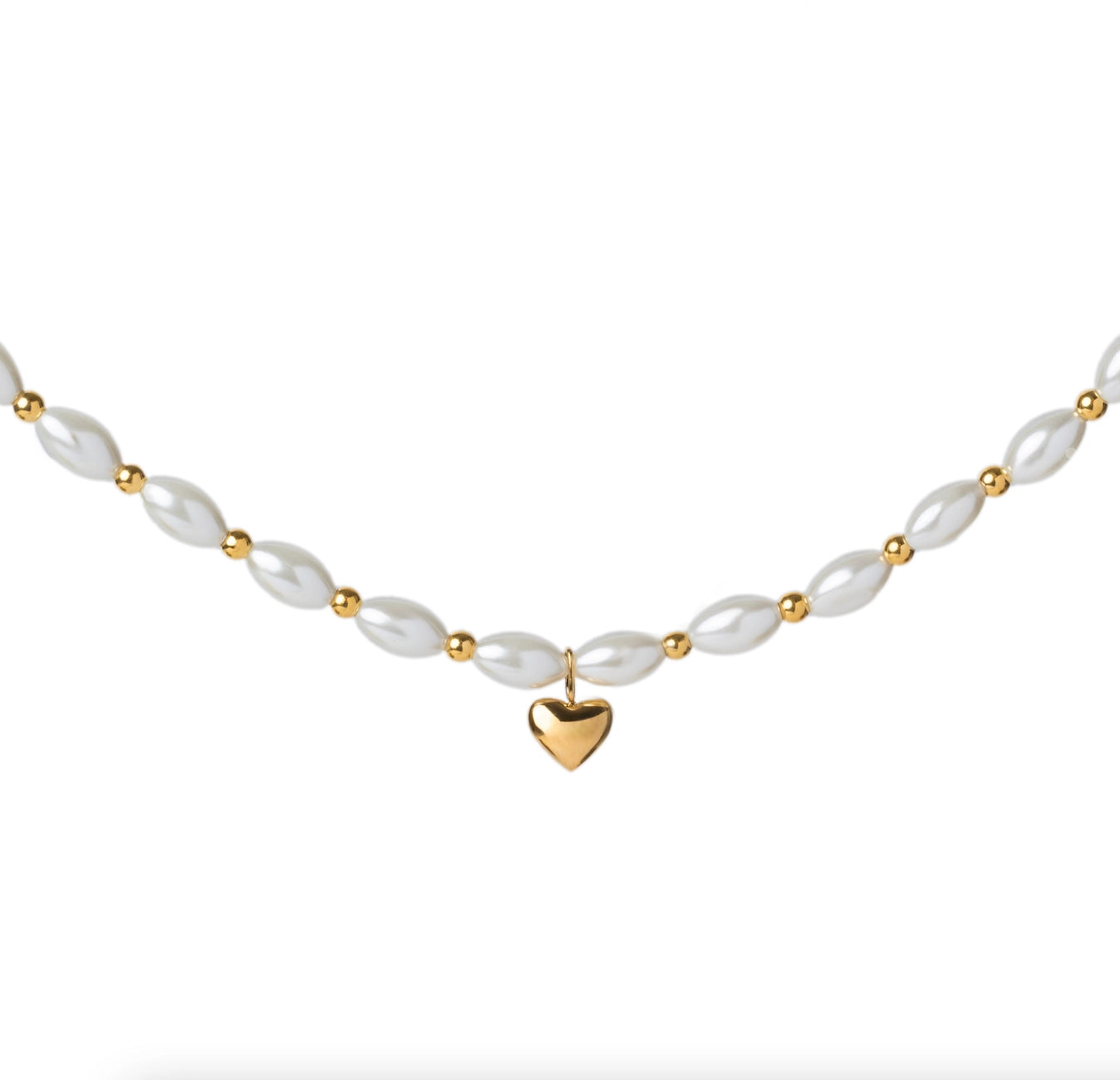 WHITE SHELL NECKLACE W PUFFY HEART