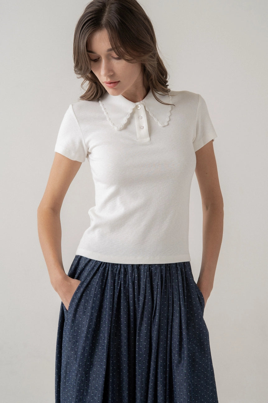SCALLOPED COLLAR KNIT POLO