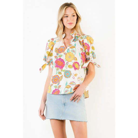 FLORAL PATTERN V-NECK TOP
